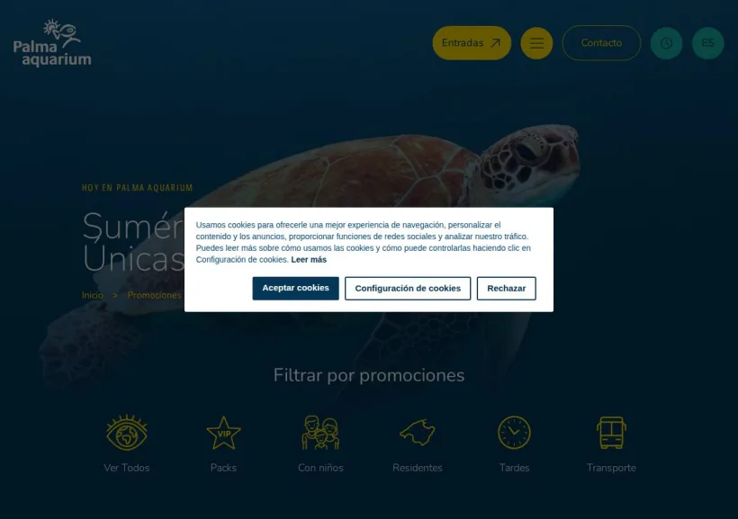 Schermata della pagina offerta di Palma Aquarium