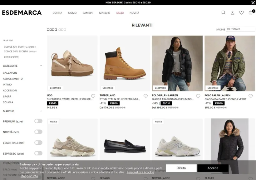 Schermata della pagina offerta di Esdemarca