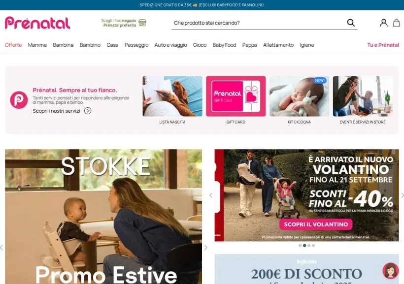 Schermata della pagina offerta di Prenatal