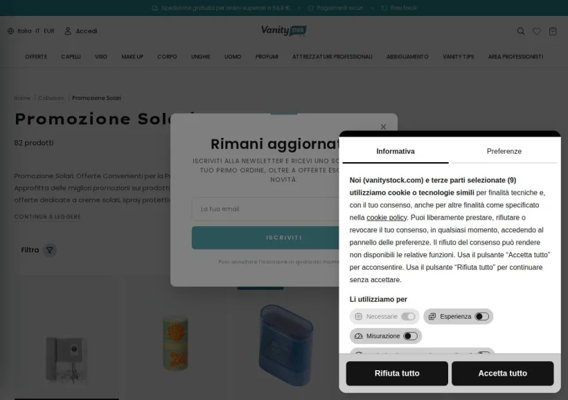 Schermata della pagina offerta di VanityStock.com