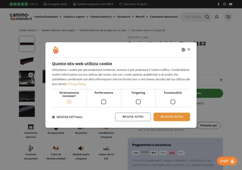Schermata della pagina offerta di Camino-bioetanolo.it