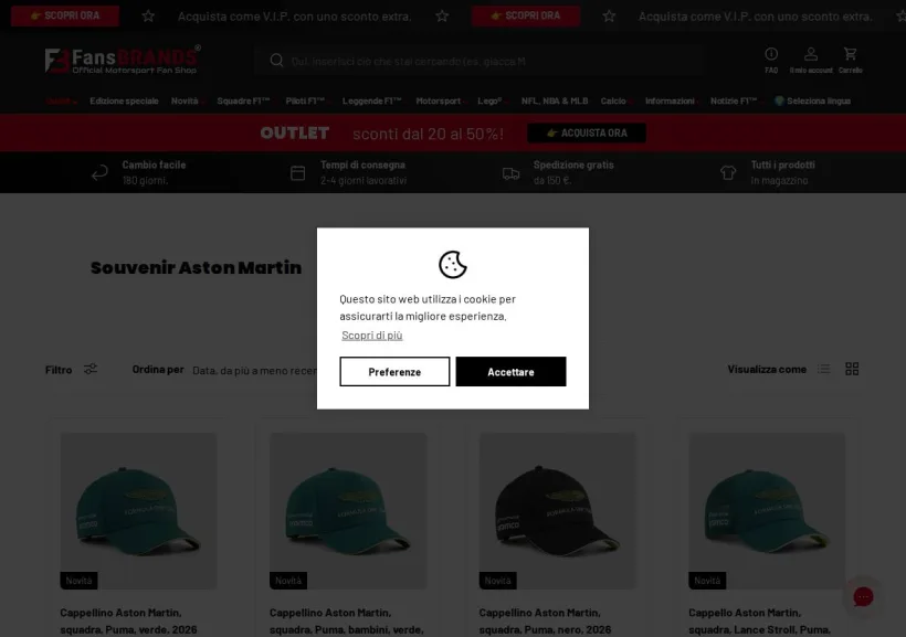 Schermata della pagina offerta di FansBRANDS