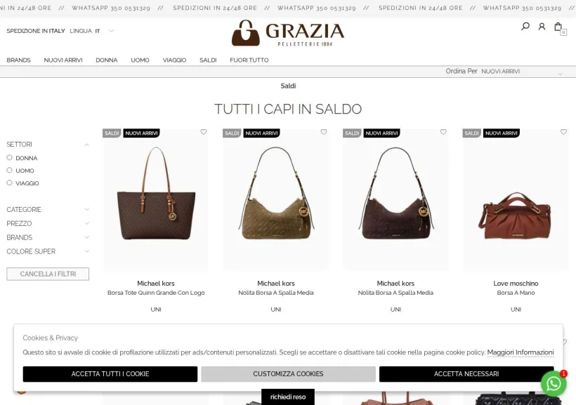 Schermata della pagina offerta di Grazia Pelletterie