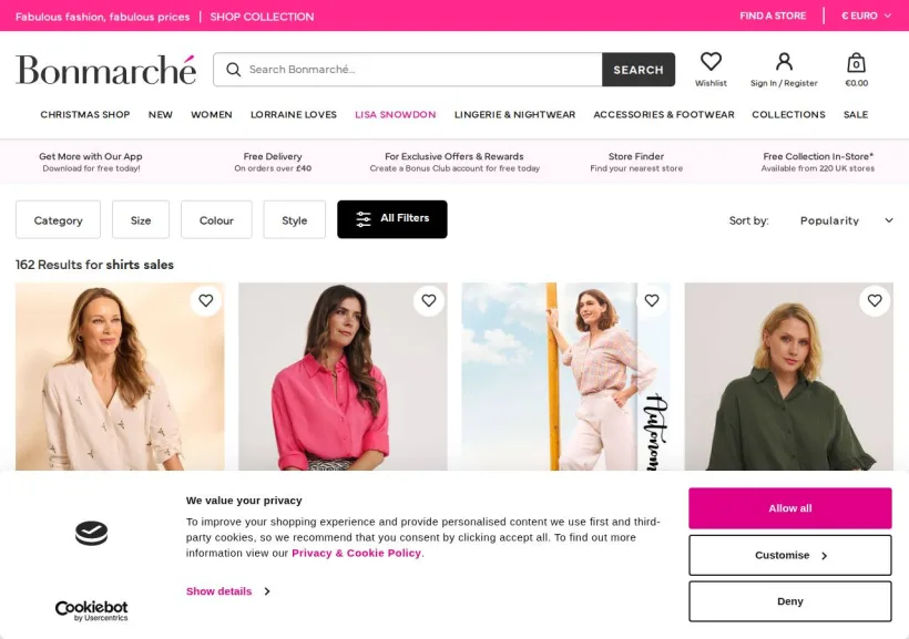 Schermata della pagina offerta di Bonmarche