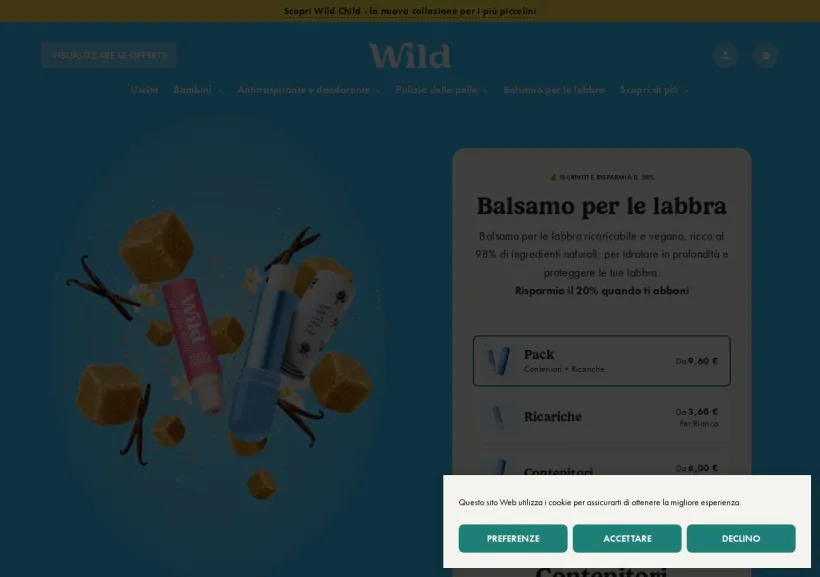 Schermata della pagina offerta di Wild