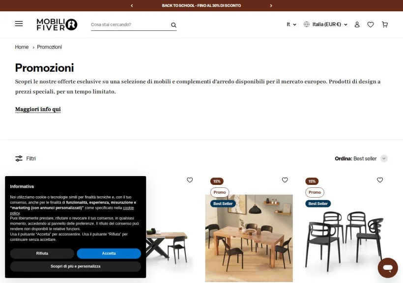 Schermata della pagina offerta di Mobili Fiver