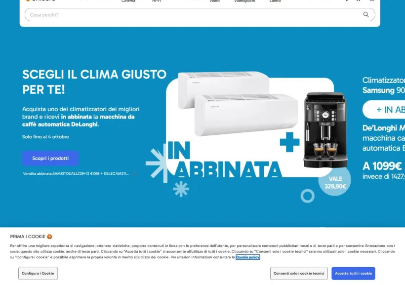 Schermata della pagina offerta di Unieuro