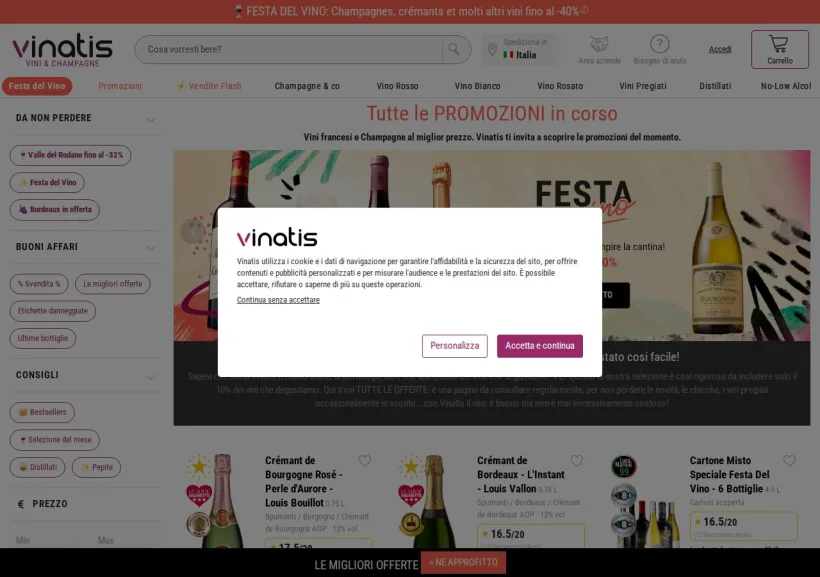 Schermata della pagina offerta di Vinatis