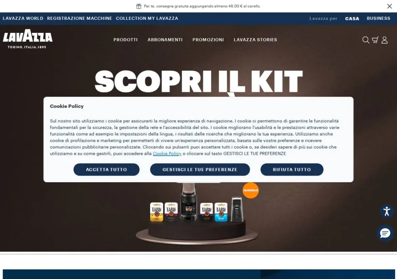 Schermata della pagina offerta di Lavazza