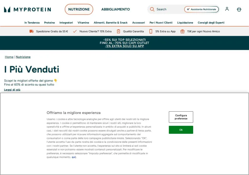 Schermata della pagina offerta di MyProtein