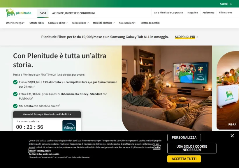 Schermata della pagina offerta di Eni Plenitude