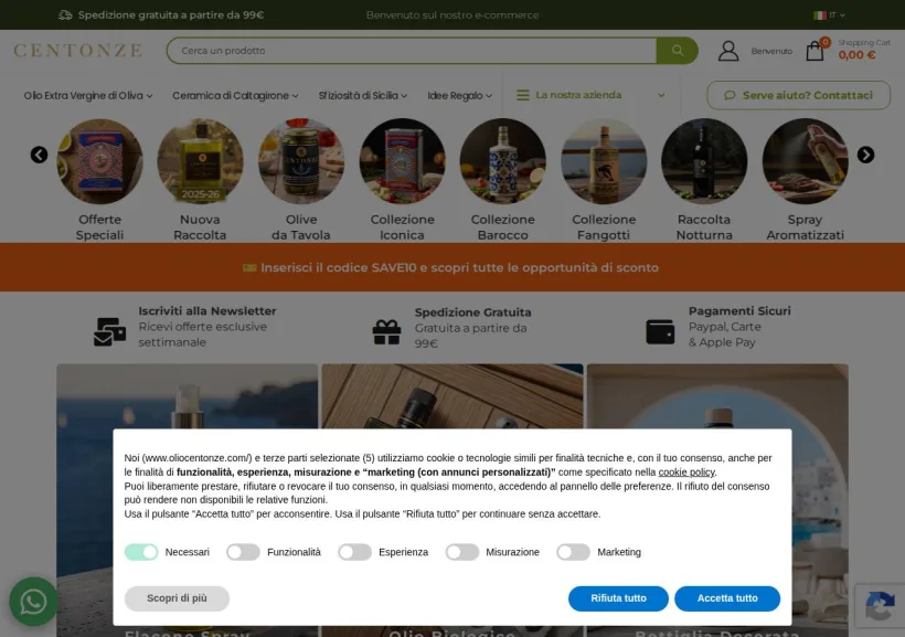 Schermata della pagina offerta di Olio Centonze