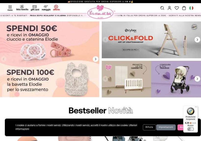 Schermata della pagina offerta di La Casa del Bebè