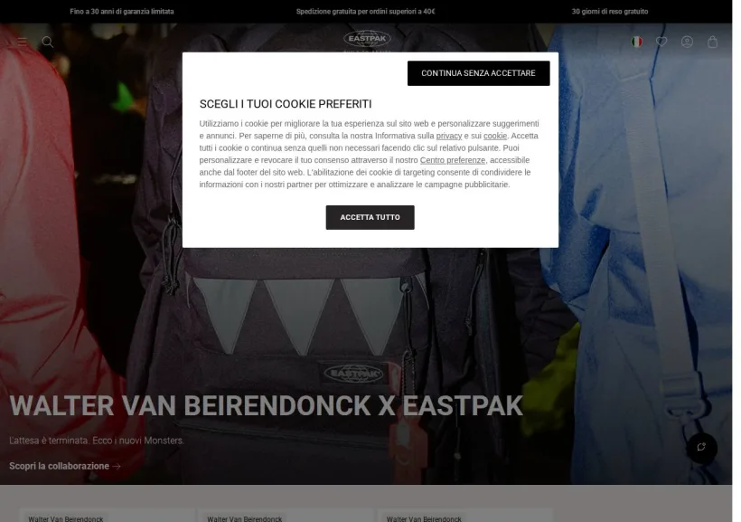 Schermata della pagina offerta di Eastpak
