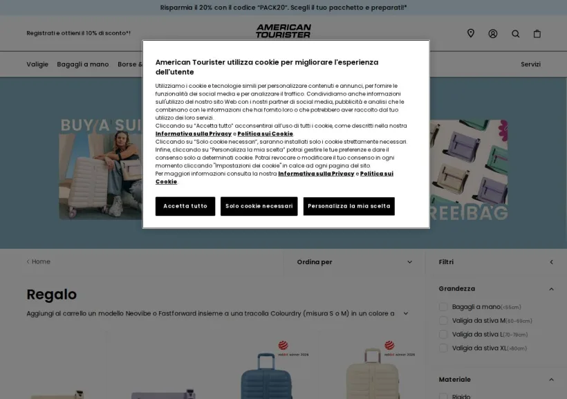Schermata della pagina offerta di American Tourister