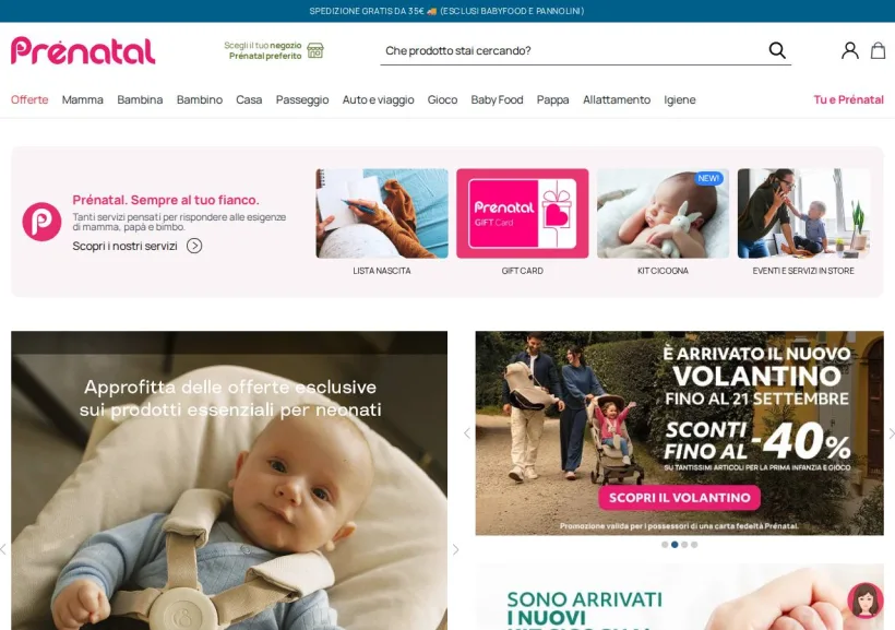 Schermata della pagina offerta di Prenatal