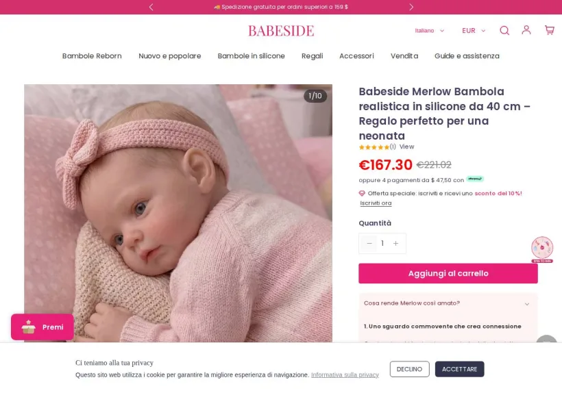 Schermata della pagina offerta di Babeside
