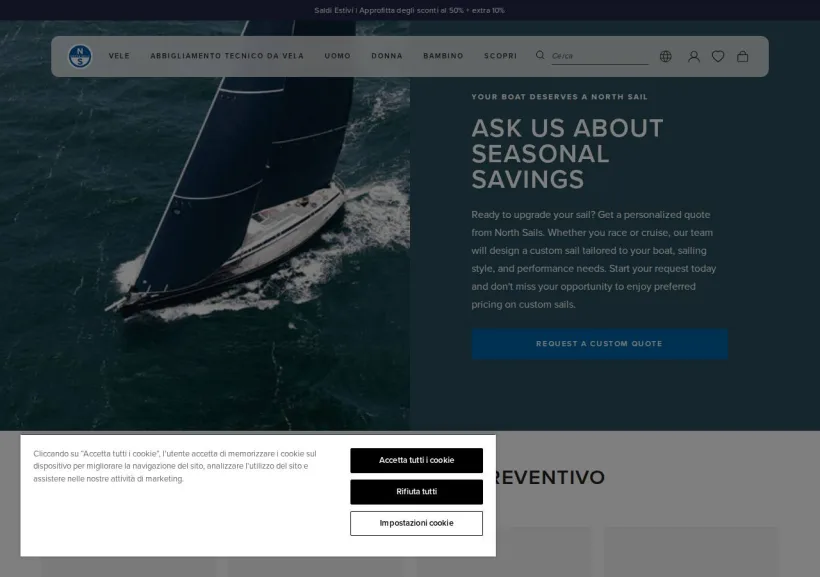 Schermata della pagina offerta di North Sails