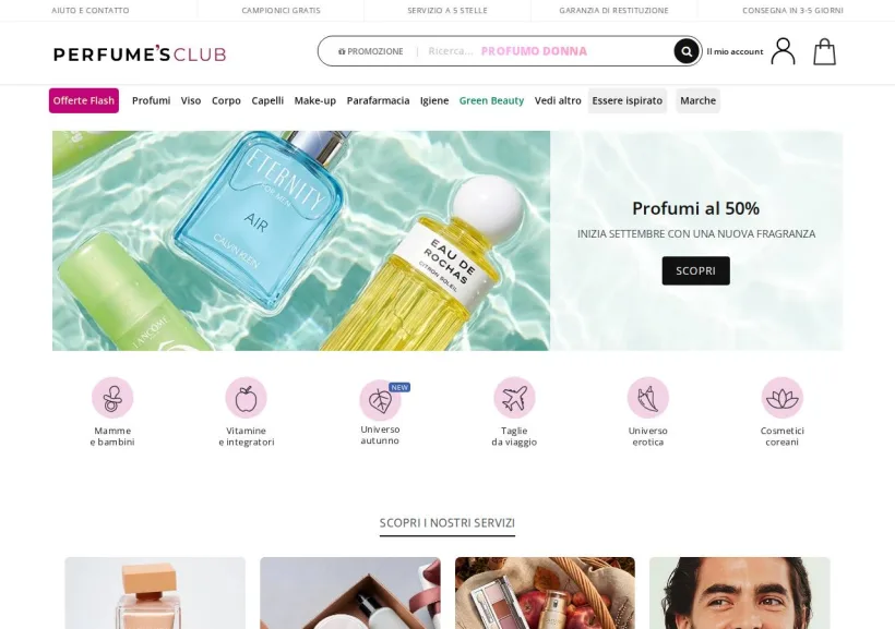 Schermata della pagina offerta di Perfume's Club
