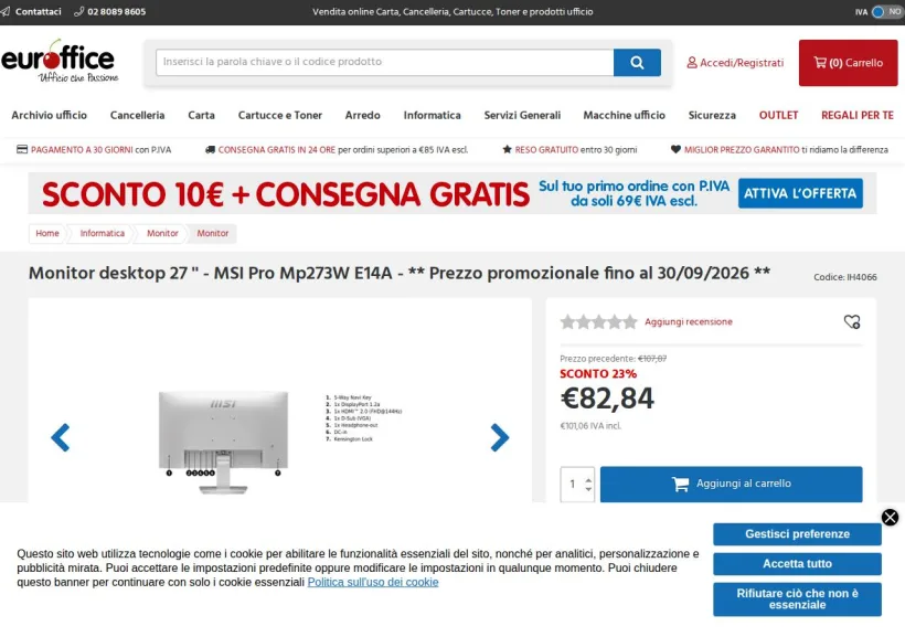 Schermata della pagina offerta di Euroffice