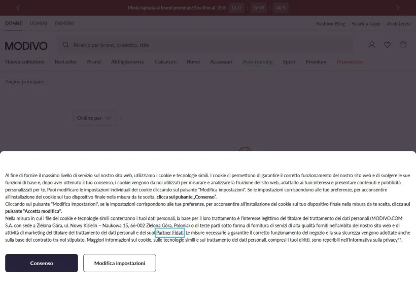 Schermata della pagina offerta di Modivo