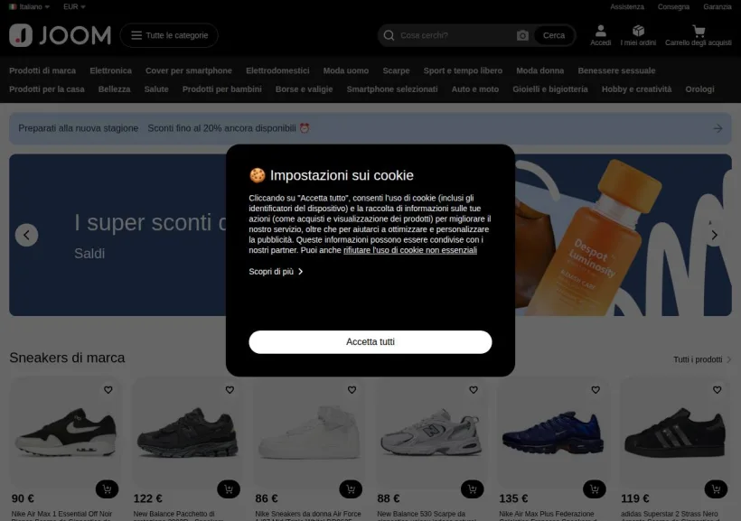 Schermata della pagina offerta di Joom