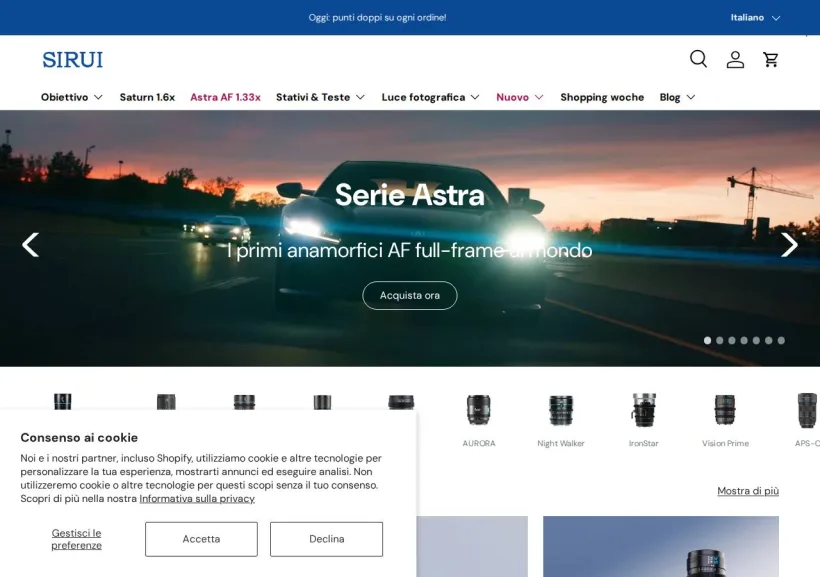 Schermata della pagina offerta di SIRUI Optical