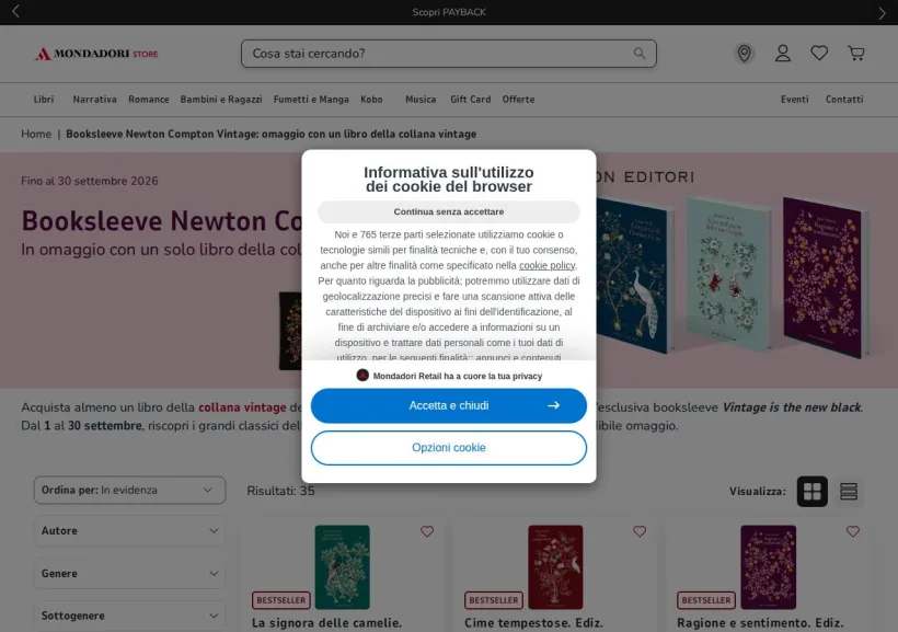 Schermata della pagina offerta di Mondadori Store