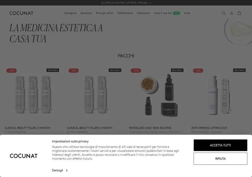 Schermata della pagina offerta di Cocunat