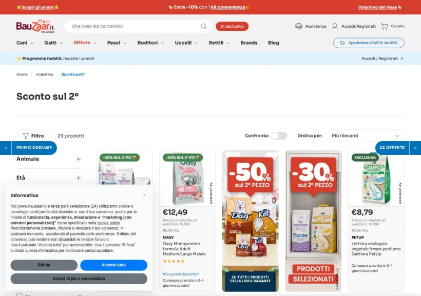 Schermata della pagina offerta di Bauzaar