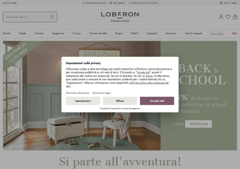 Schermata della pagina offerta di Loberon