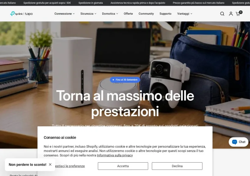 Schermata della pagina offerta di Tapo by Tp-Link