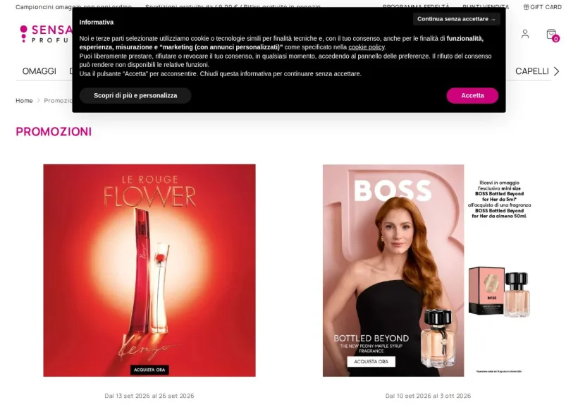 Schermata della pagina offerta di SensationProfumerie
