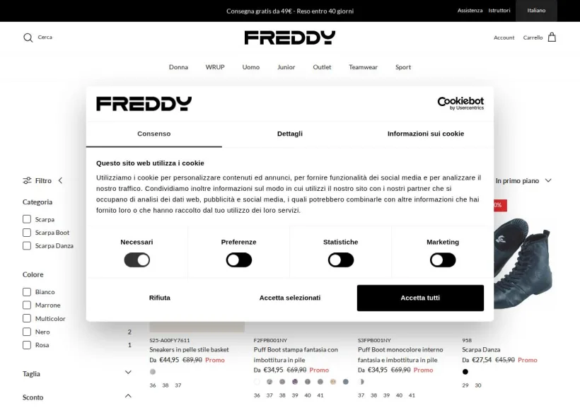 Schermata della pagina offerta di Freddy
