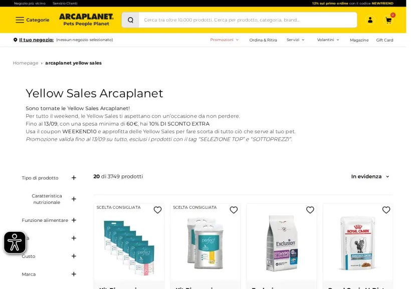 Schermata della pagina offerta di Arcaplanet