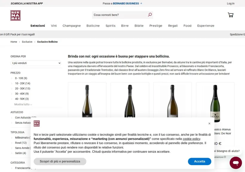 Schermata della pagina offerta di Bernabei