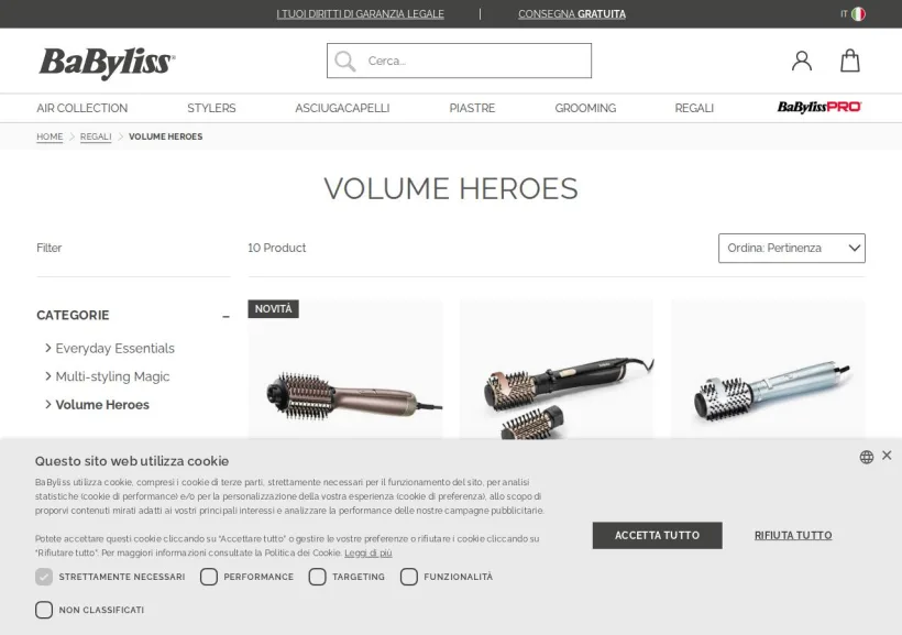 Schermata della pagina offerta di BaByliss