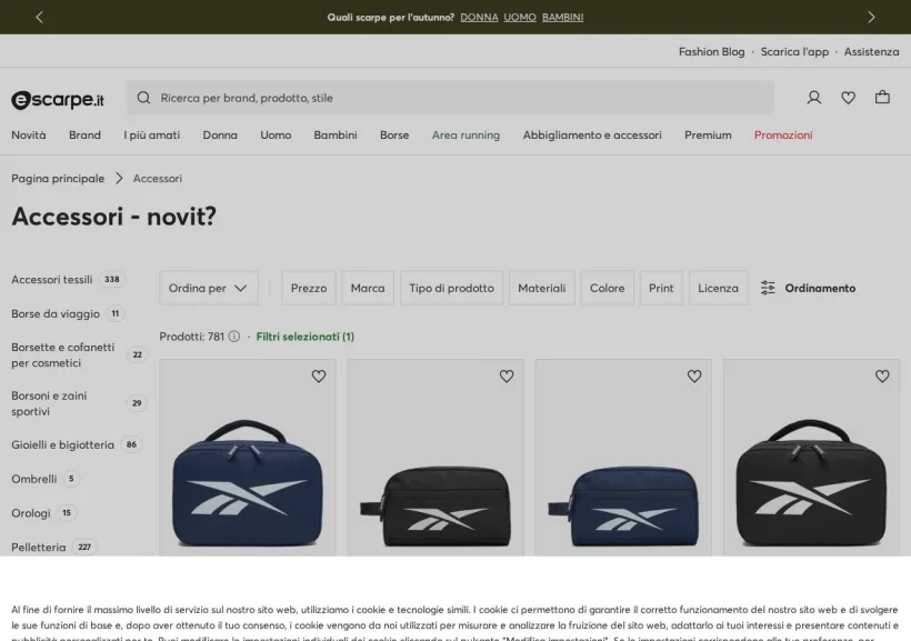 Schermata della pagina offerta di Escarpe.it