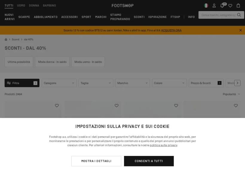 Schermata della pagina offerta di Footshop
