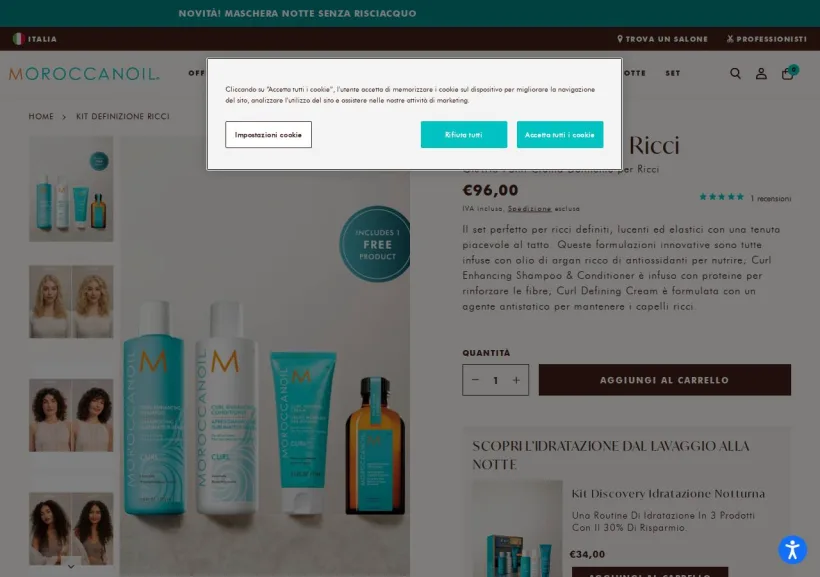 Schermata della pagina offerta di Moroccanoil