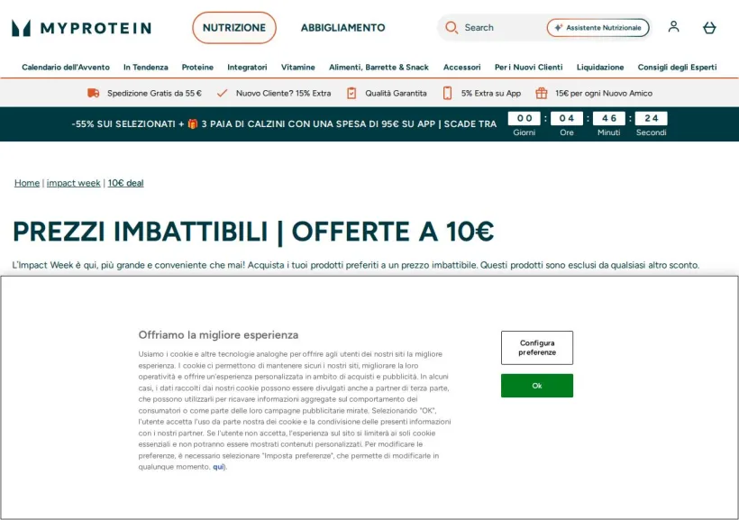 Schermata della pagina offerta di MyProtein