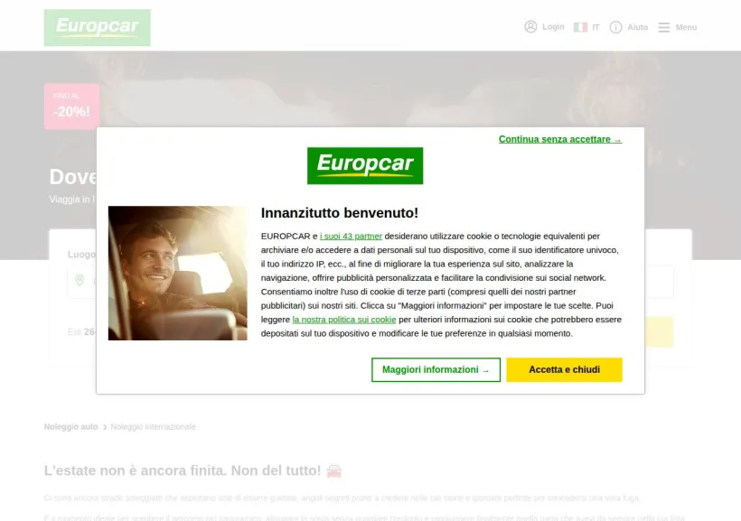 Schermata della pagina offerta di EuropCar