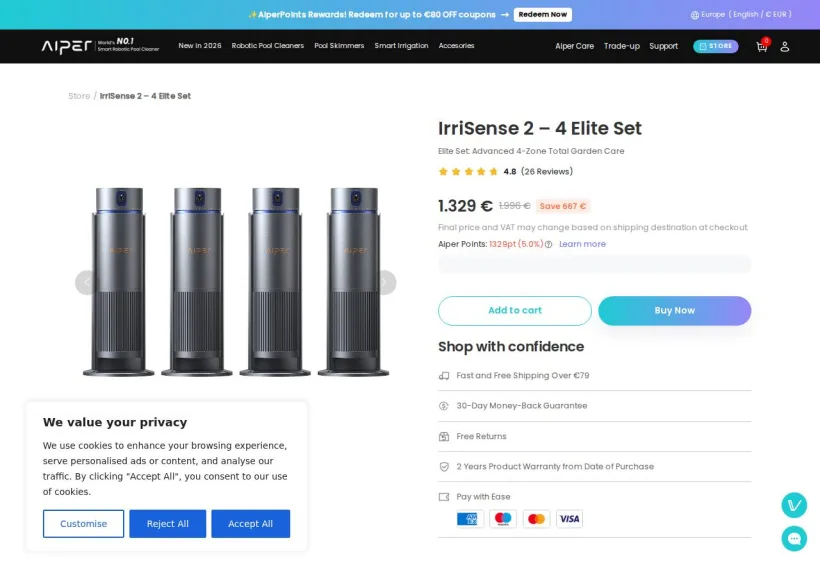Schermata della pagina offerta di Aiper
