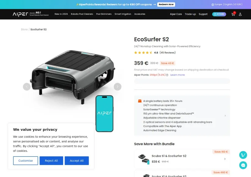 Schermata della pagina offerta di Aiper