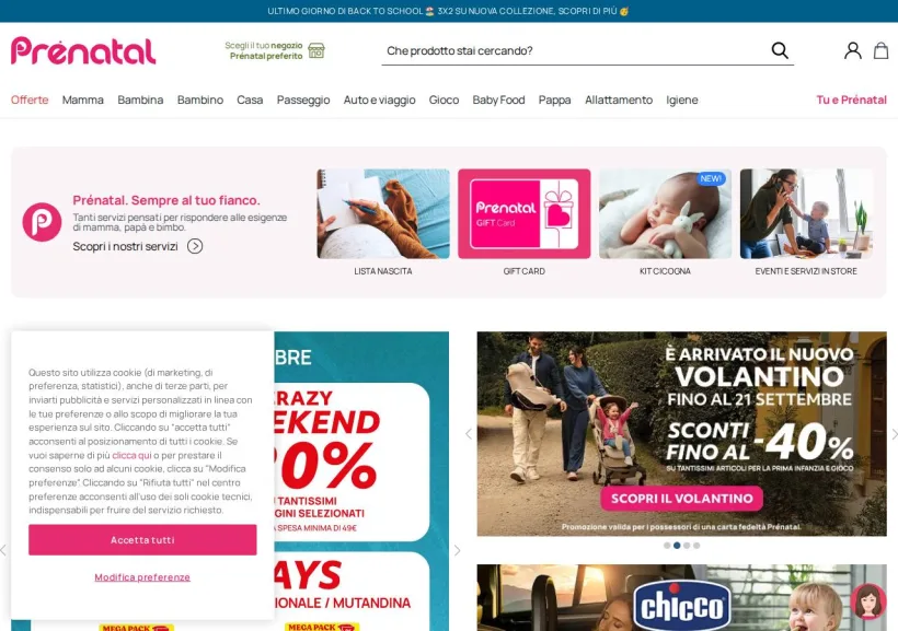 Schermata della pagina offerta di Prenatal