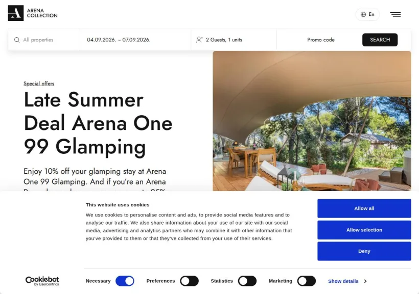 Schermata della pagina offerta di Arena Hotel