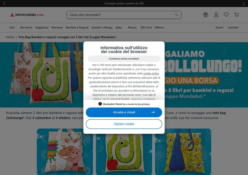 Schermata della pagina offerta di Mondadori Store