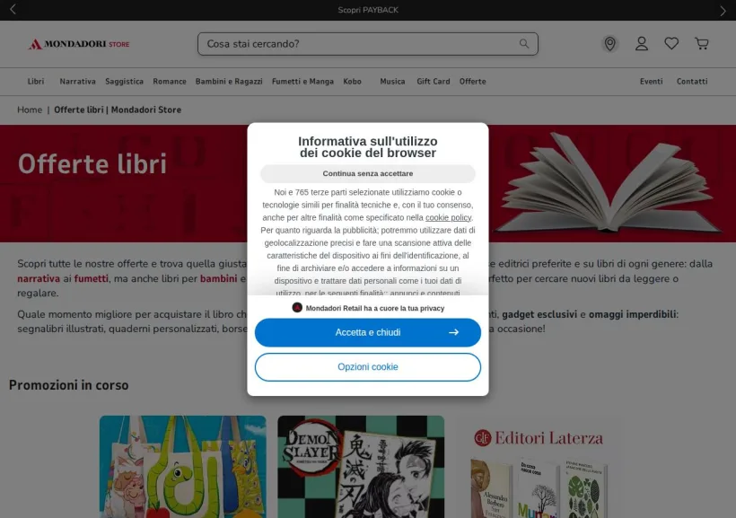 Schermata della pagina offerta di Mondadori Store