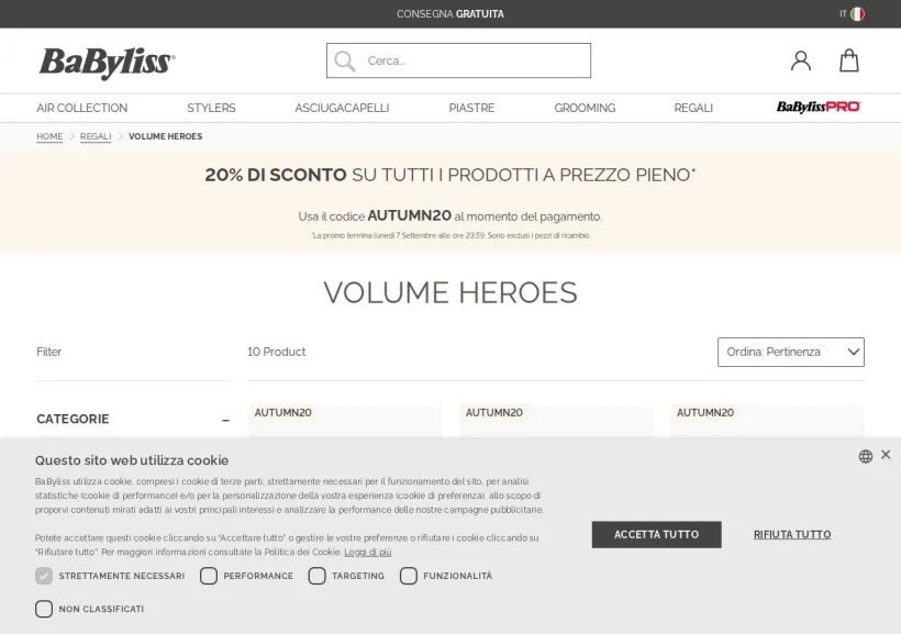 Schermata della pagina offerta di BaByliss