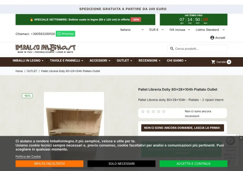 Schermata della pagina offerta di Imballoinlegno.it